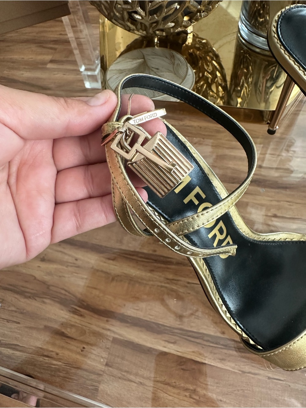 Tom Ford Metallic Gold Pointed-Toe Ankle-Strap Heels - Picture 7 of 7